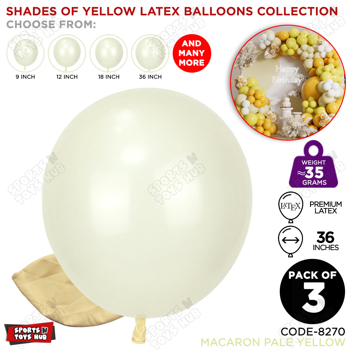 Pale Yellow Latex Balloons Available In 9, 12, 18 & 36 Inch Sizes