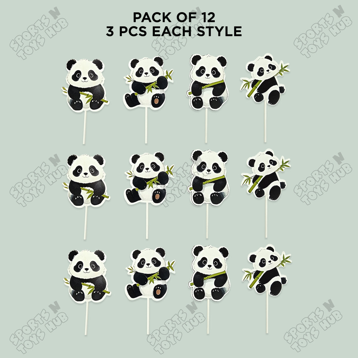Panda Cartoon Characters HBD Cup Cake Topper - 12 Pcs