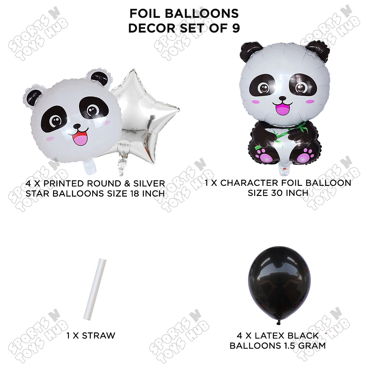 Panda Pack Of 9 Foil Balloon Set