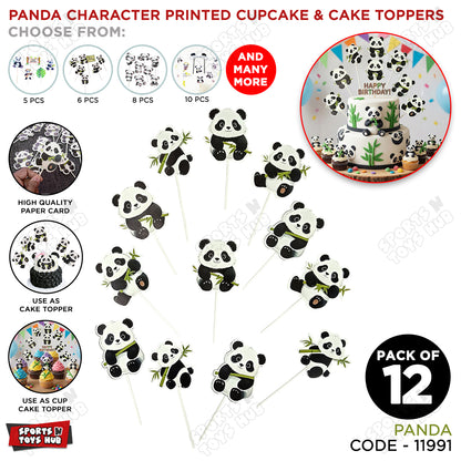 Panda Cartoon Characters HBD Cup Cake Topper - 12 Pcs
