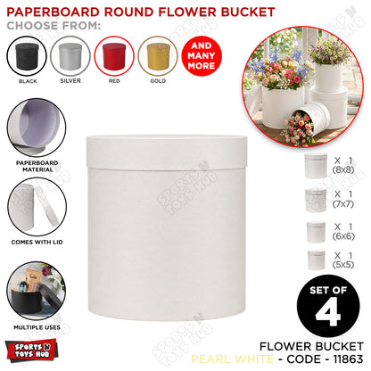 Set of 3 & 4 Round Cardboard Boxes with Lids – 5, 6, 7 & 8 Inch Size Box Ideal for Flowers, Balloons, Money Bouquets & Stylish Gift Wrapping