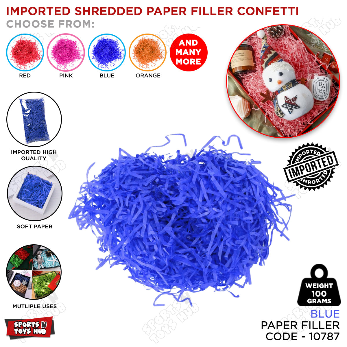 Imported Shredded Filler Paper Confetti 100 Grams Pack For Gift Bags, Boxes & Baskets