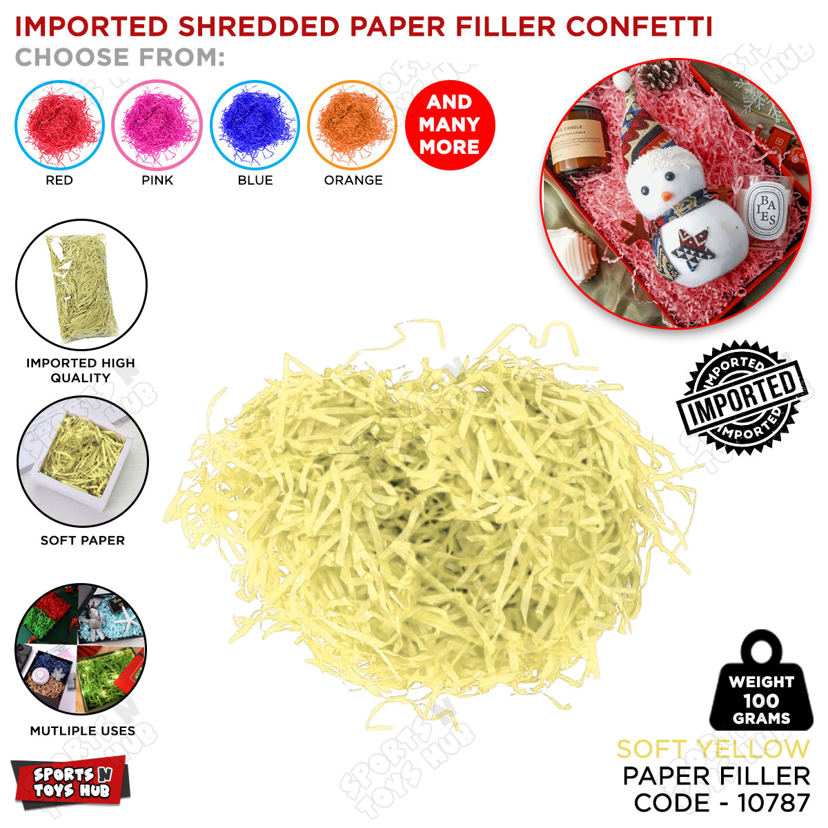 Imported Shredded Filler Paper Confetti 100 Grams Pack For Gift Bags, Boxes & Baskets