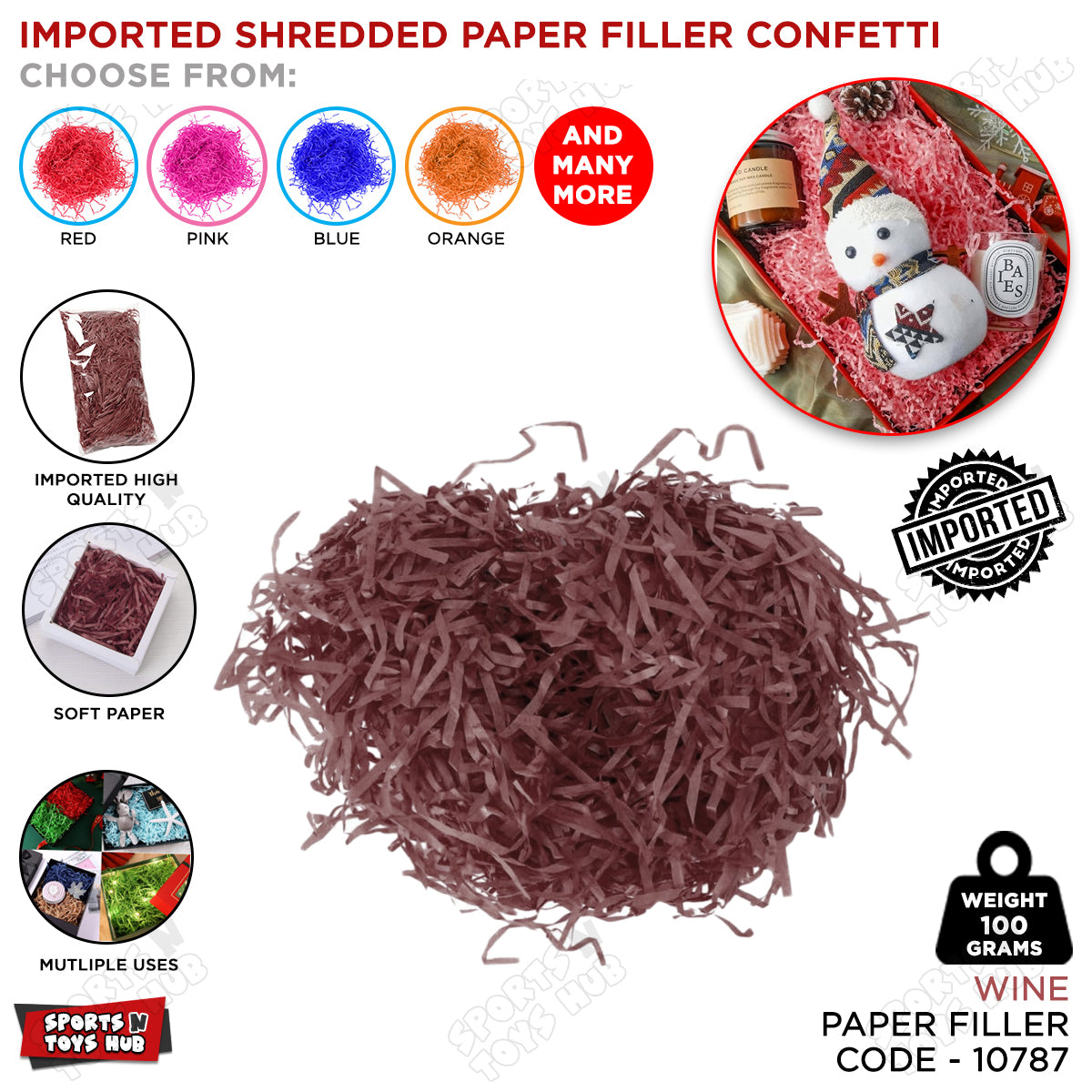 Imported Shredded Filler Paper Confetti 100 Grams Pack For Gift Bags, Boxes & Baskets