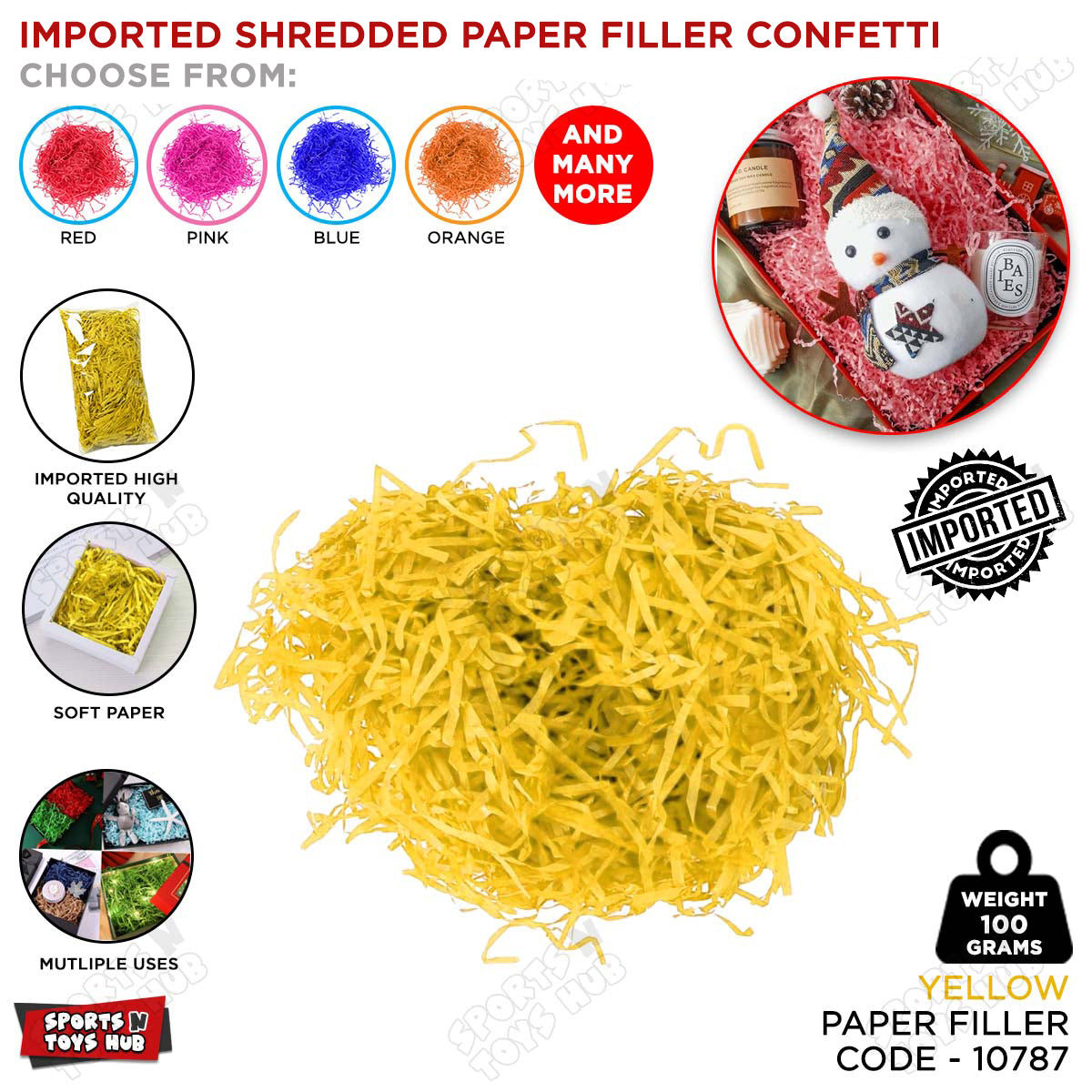 Imported Shredded Filler Paper Confetti 100 Grams Pack For Gift Bags, Boxes & Baskets