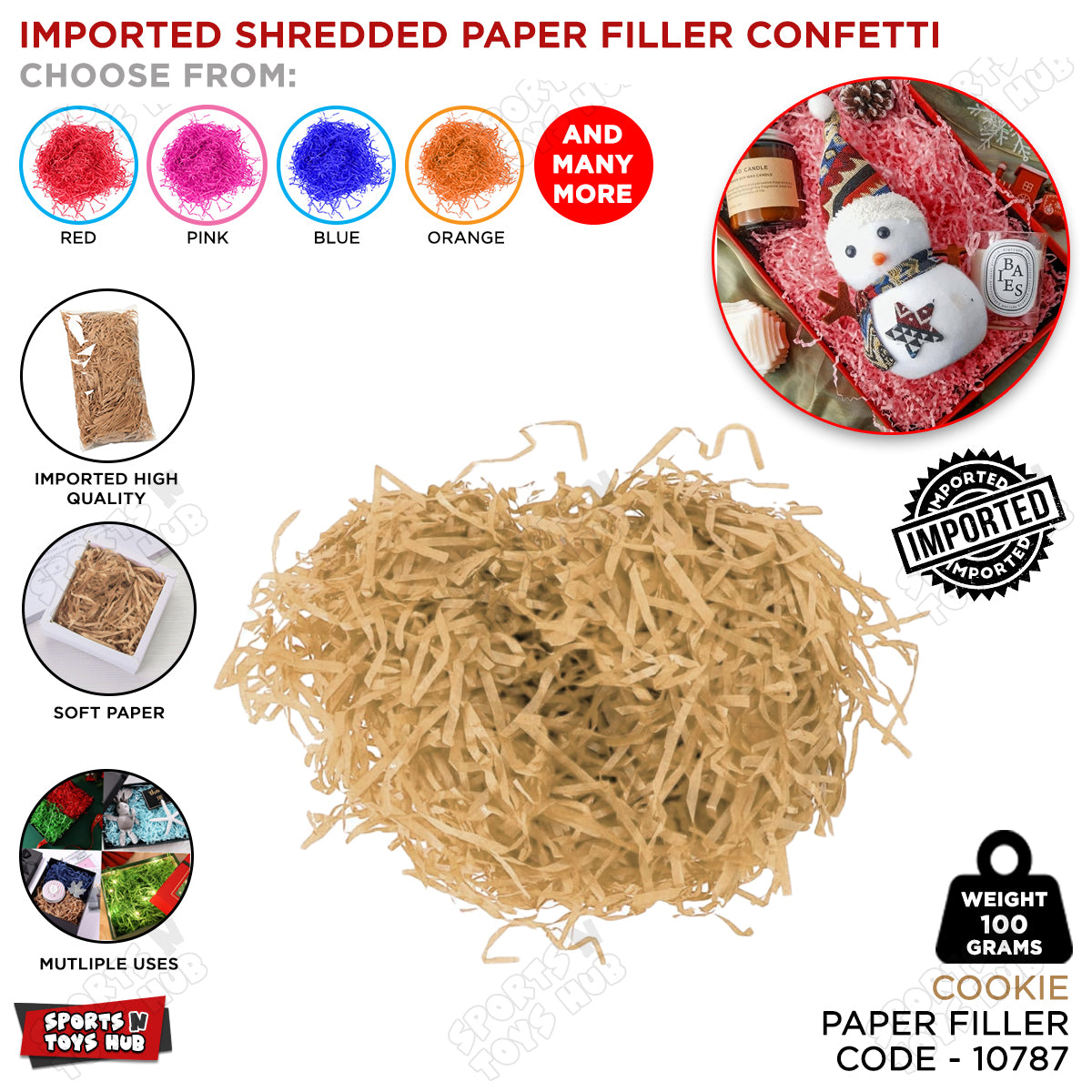 Imported Shredded Filler Paper Confetti 100 Grams Pack For Gift Bags, Boxes & Baskets