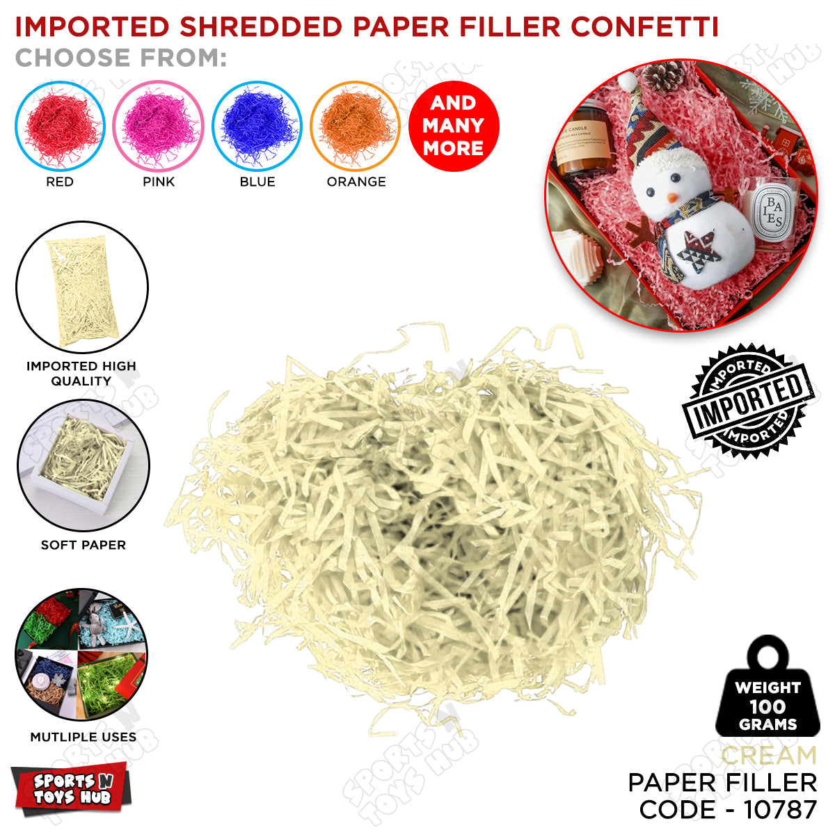 Imported Shredded Filler Paper Confetti 100 Grams Pack For Gift Bags, Boxes & Baskets