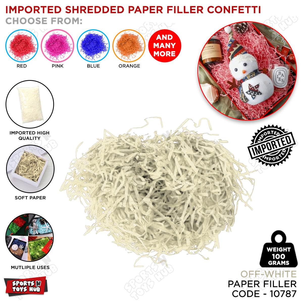 Imported Shredded Filler Paper Confetti 100 Grams Pack For Gift Bags, Boxes & Baskets