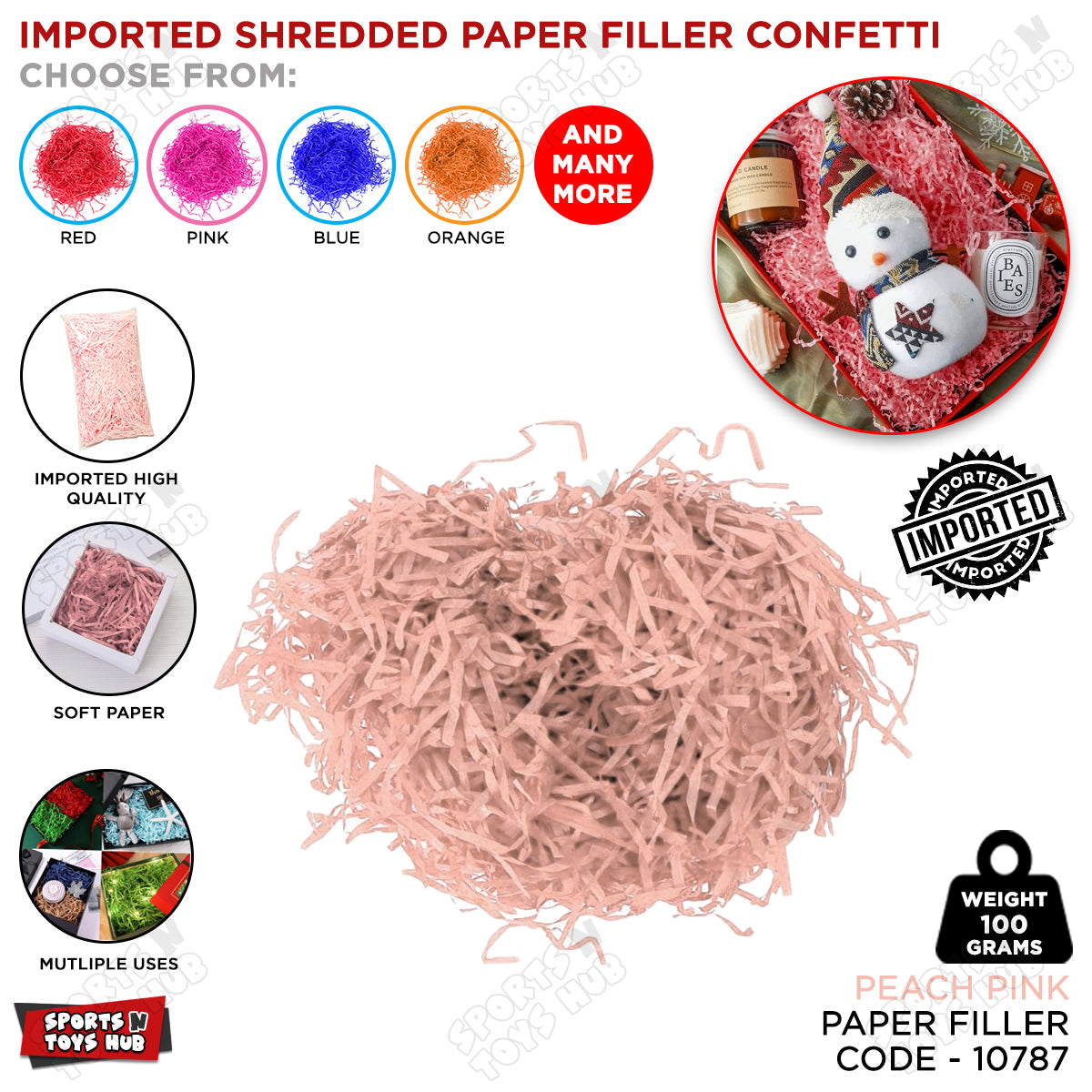 Imported Shredded Filler Paper Confetti 100 Grams Pack For Gift Bags, Boxes & Baskets