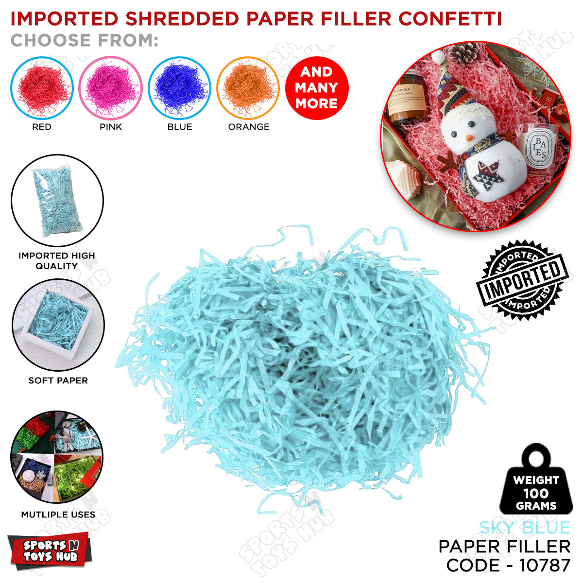 Imported Shredded Filler Paper Confetti 100 Grams Pack For Gift Bags, Boxes & Baskets