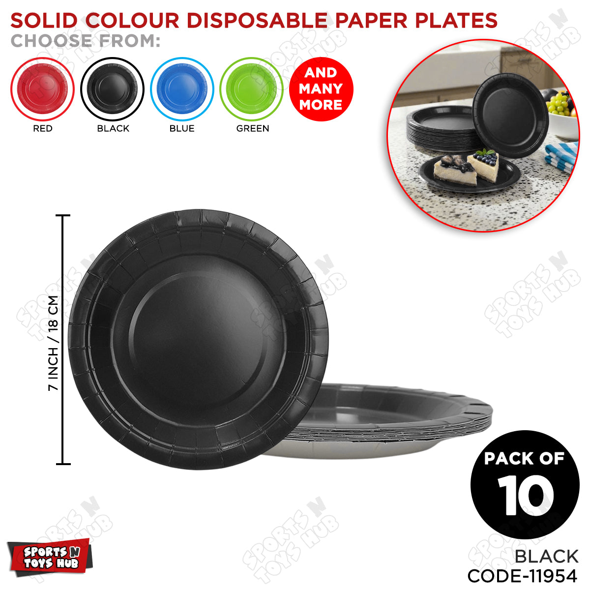 Black Solid Color Disposable Paper Plates & Cups Set – Pack of 10, Black Party Tableware for Birthday, Wedding, BBQ, Picnic, Catering, Snacks, Desserts, Food Serving & Event Decorations