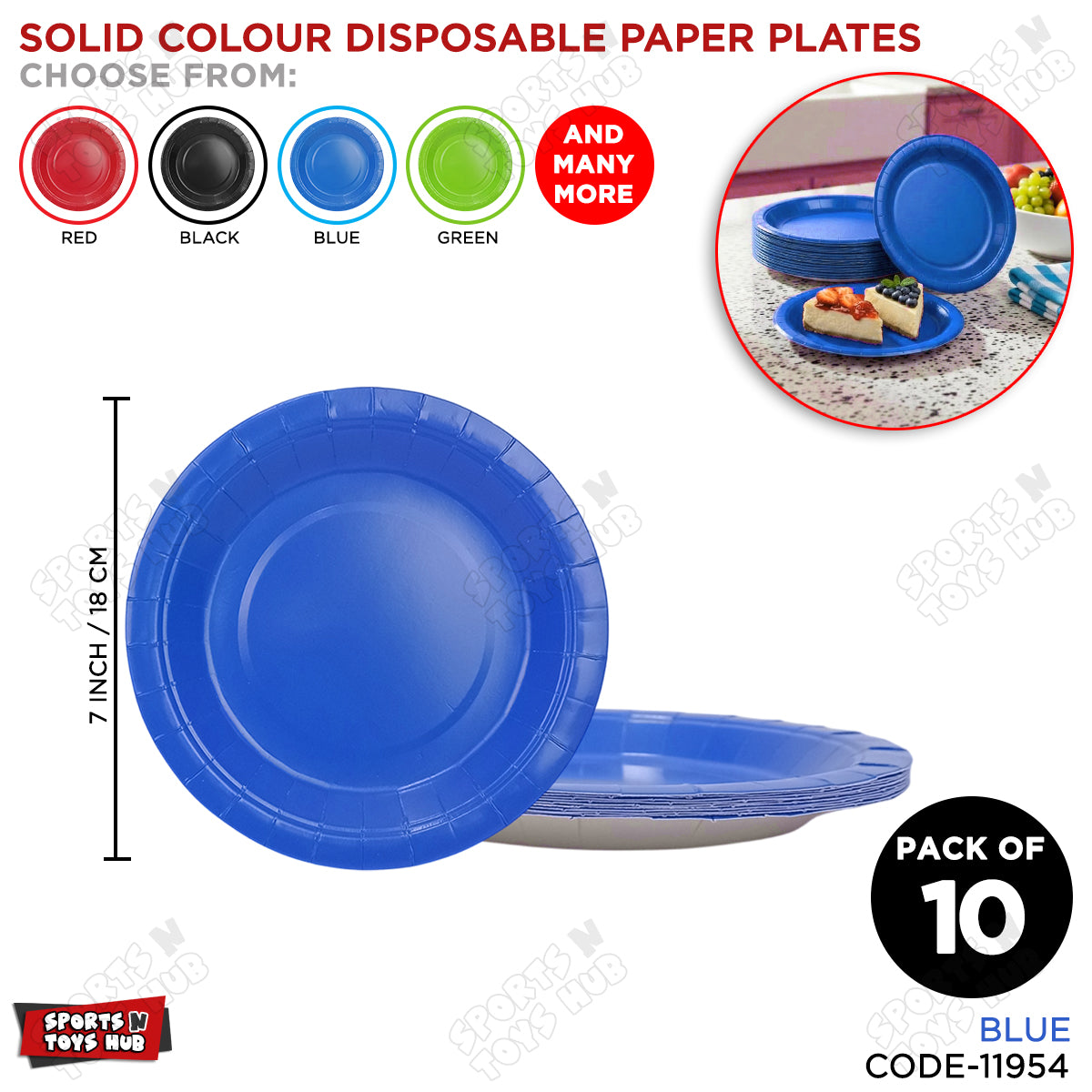 Solid Color Round Disposable Paper Plates - 7 Inches - Pack of 10