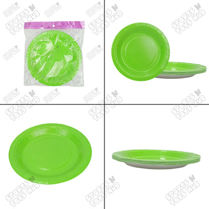 Green Solid Color Disposable Paper Plates & Cups Set – Pack of 10, Premium Party Tableware for Birthday, Wedding, Baby Shower, BBQ, Picnic, Catering, Snacks, Desserts, Food & Drink Serving
