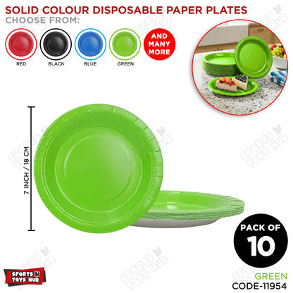 Solid Color Round Disposable Paper Plates - 7 Inches - Pack of 10