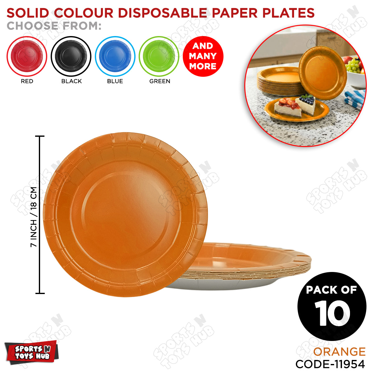 Orange Solid Color Disposable Paper Plates & Cups Set – Pack of 10, Party Tableware for Birthday, Wedding, Baby Shower, BBQ, Picnic & Events