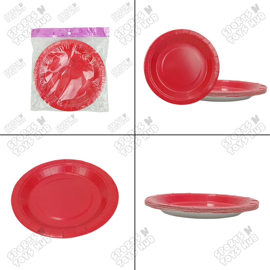 Red Solid Color Disposable Paper Plates & Cups Set – Pack Of 10, Premium Party Tableware for Birthday, Wedding, Valentine’s Day, Anniversary, BBQ, Picnic, Catering, Snacks, Desserts, Food & Drink Serving