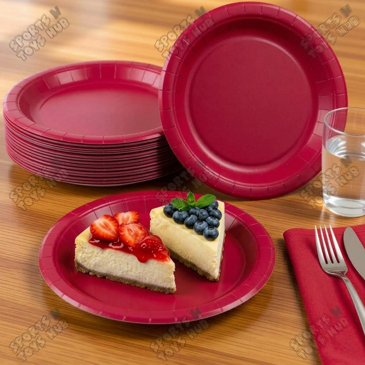 Red Solid Color Disposable Paper Plates & Cups Set – Pack Of 10, Premium Party Tableware for Birthday, Wedding, Valentine’s Day, Anniversary, BBQ, Picnic, Catering, Snacks, Desserts, Food & Drink Serving