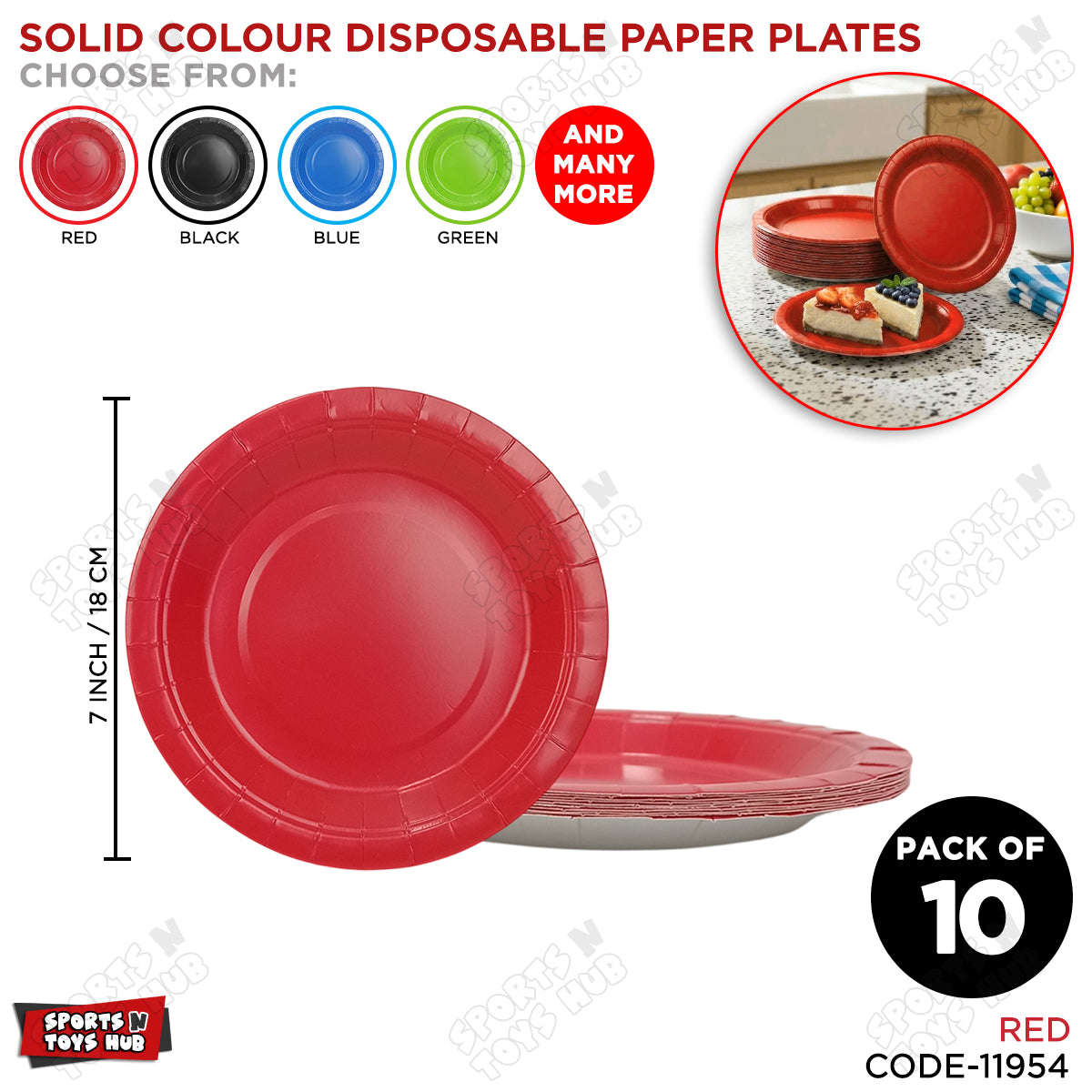 Solid Color Round Disposable Paper Plates - 7 Inches - Pack of 10