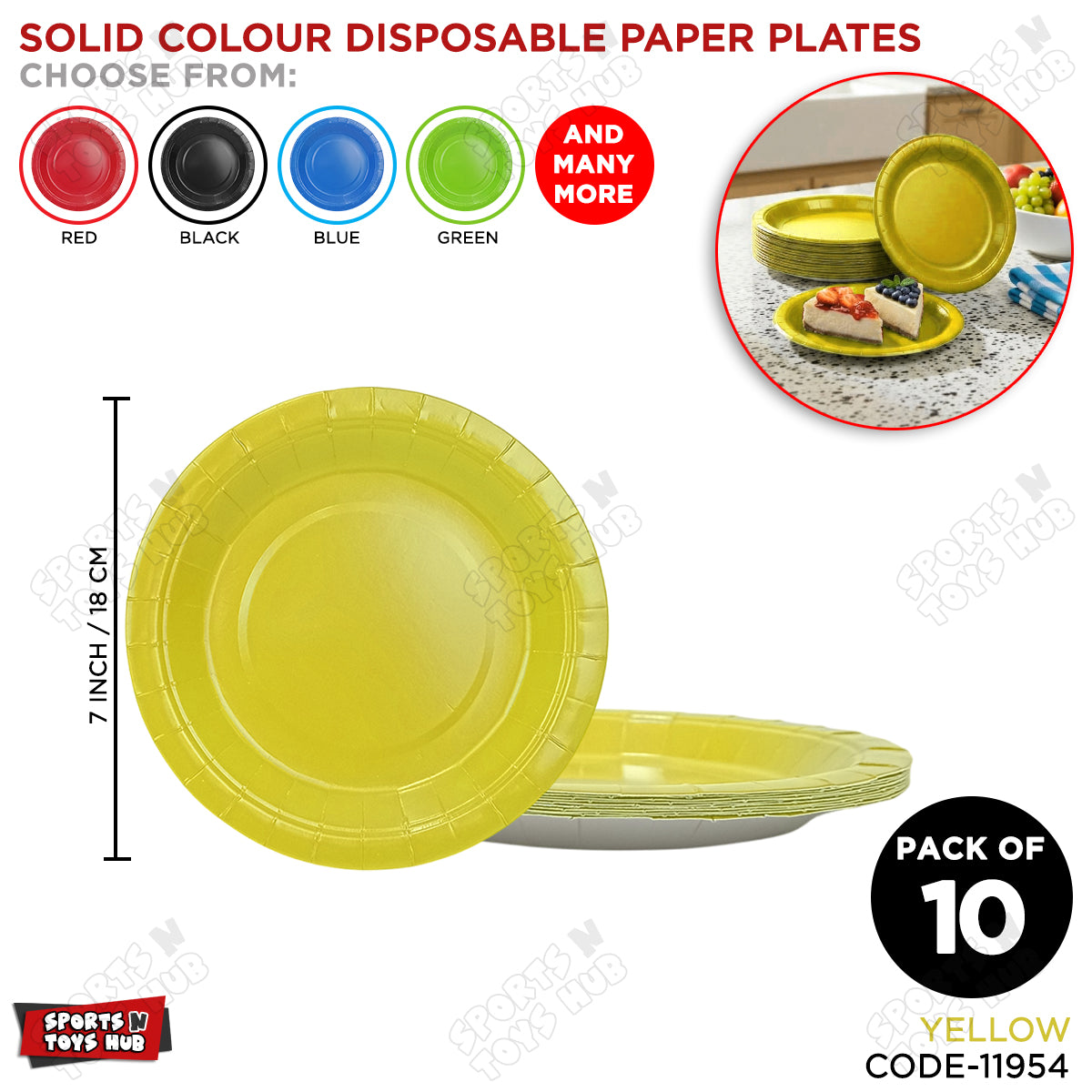 Solid Color Round Disposable Paper Plates - 7 Inches - Pack of 10