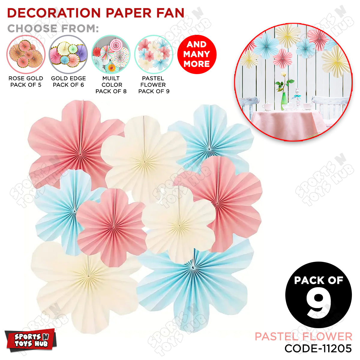Pastel Flower Party Decorations Paper Fans