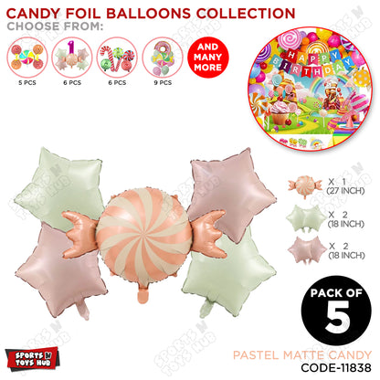 Pastel Matte Candy Pack Of 5 Foil Balloon Set