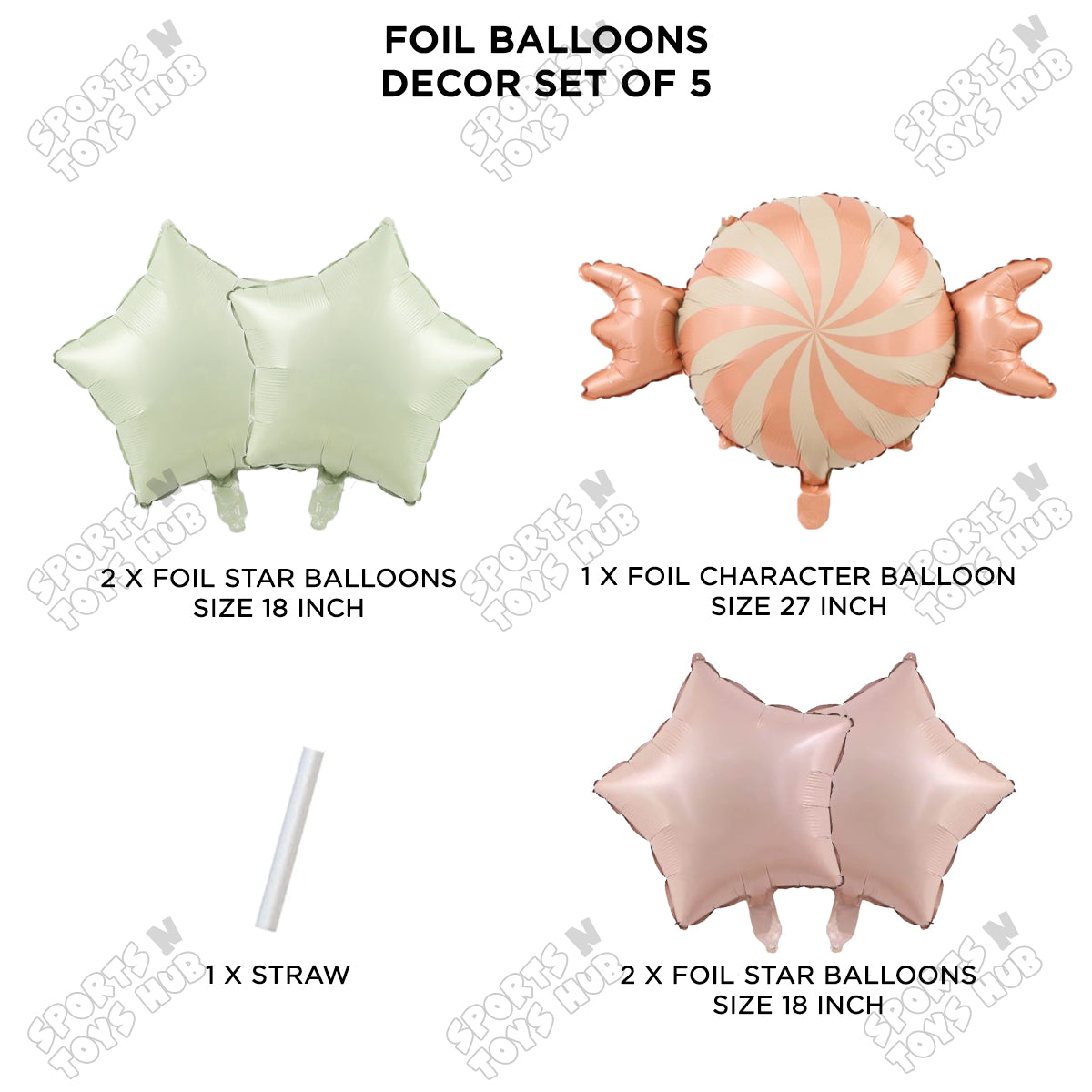Pastel Matte Candy Pack Of 5 Foil Balloon Set
