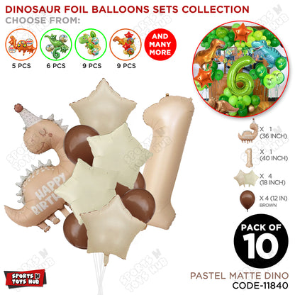 Pastel Matte Dino Foil Balloon Pack Of 10 Set With 40 Inch Foil Number Balloons