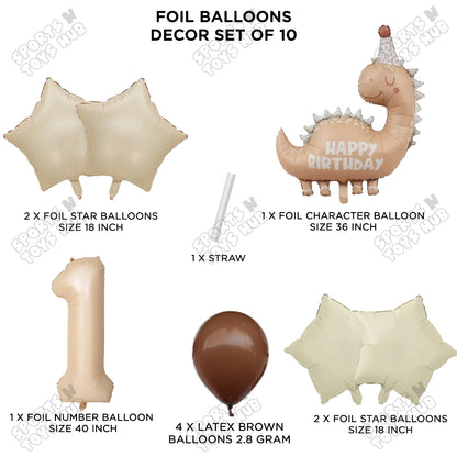 Pastel Matte Dino Foil Balloon Pack Of 10 Set With 40 Inch Foil Number Balloons