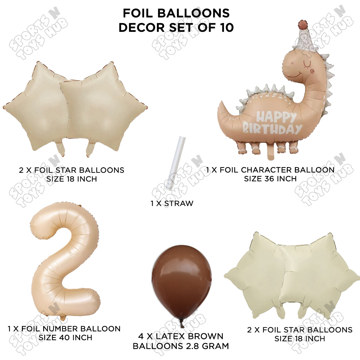 Pastel Matte Dino Foil Balloon Pack Of 10 Set With 40 Inch Foil Number Balloons