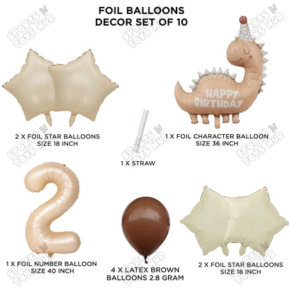 Pastel Matte Dino Foil Balloon Pack Of 10 Set With 40 Inch Foil Number Balloons