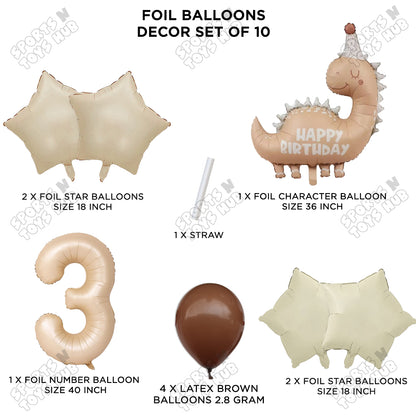Pastel Matte Dino Foil Balloon Pack Of 10 Set With 40 Inch Foil Number Balloons