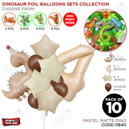 Pastel Matte Dino Foil Balloon Pack Of 10 Set With 40 Inch Foil Number Balloons