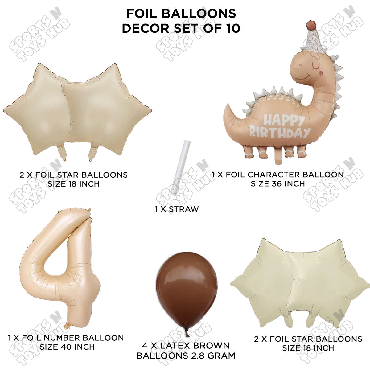 Pastel Matte Dino Foil Balloon Pack Of 10 Set With 40 Inch Foil Number Balloons