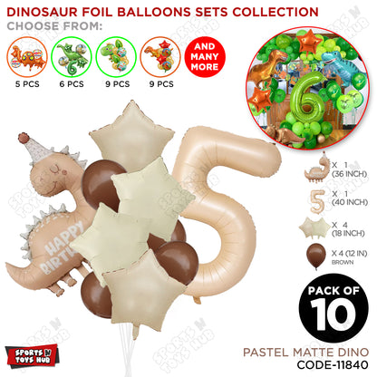 Pastel Matte Dino Foil Balloon Pack Of 10 Set With 40 Inch Foil Number Balloons