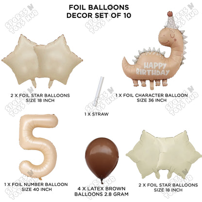 Pastel Matte Dino Foil Balloon Pack Of 10 Set With 40 Inch Foil Number Balloons