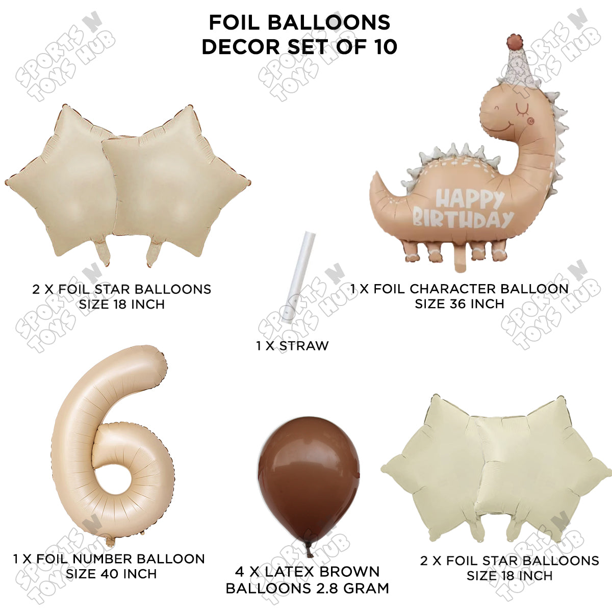 Pastel Matte Dino Foil Balloon Pack Of 10 Set With 40 Inch Foil Number Balloons