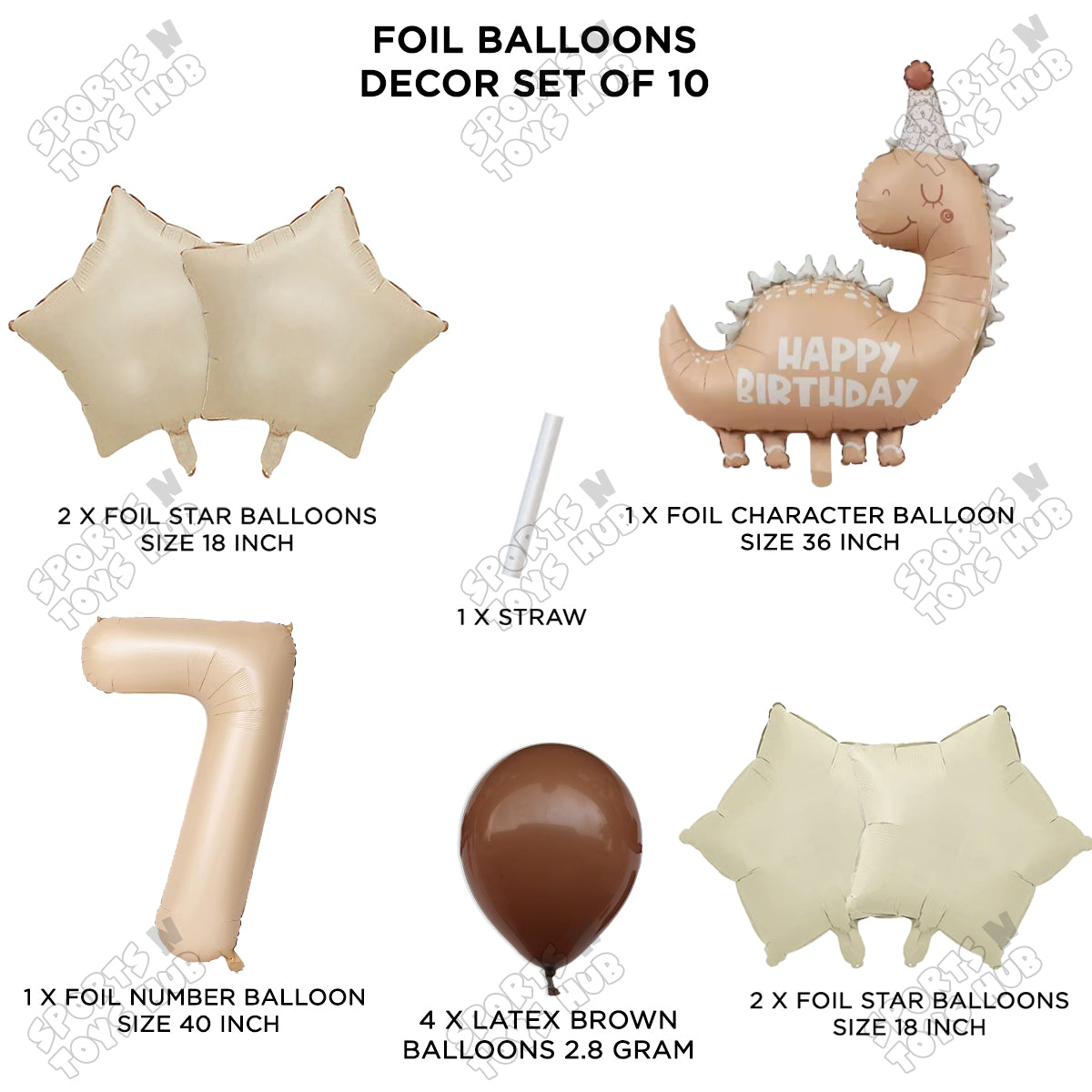 Pastel Matte Dino Foil Balloon Pack Of 10 Set With 40 Inch Foil Number Balloons