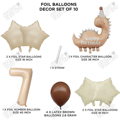 Pastel Matte Dino Foil Balloon Pack Of 10 Set With 40 Inch Foil Number Balloons