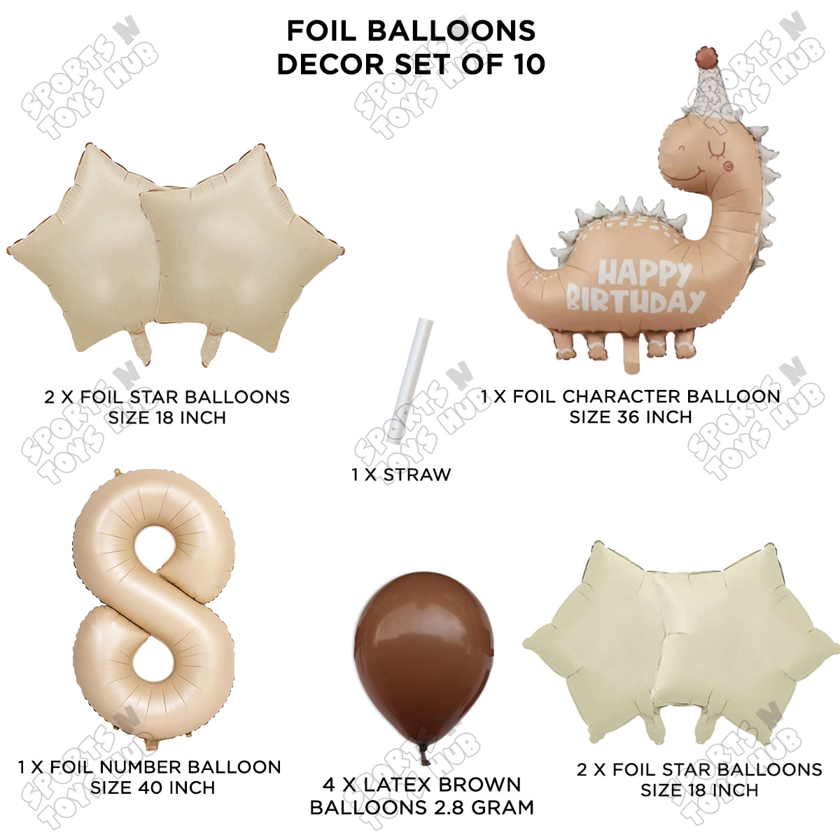Pastel Matte Dino Foil Balloon Pack Of 10 Set With 40 Inch Foil Number Balloons