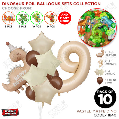 Pastel Matte Dino Foil Balloon Pack Of 10 Set With 40 Inch Foil Number Balloons