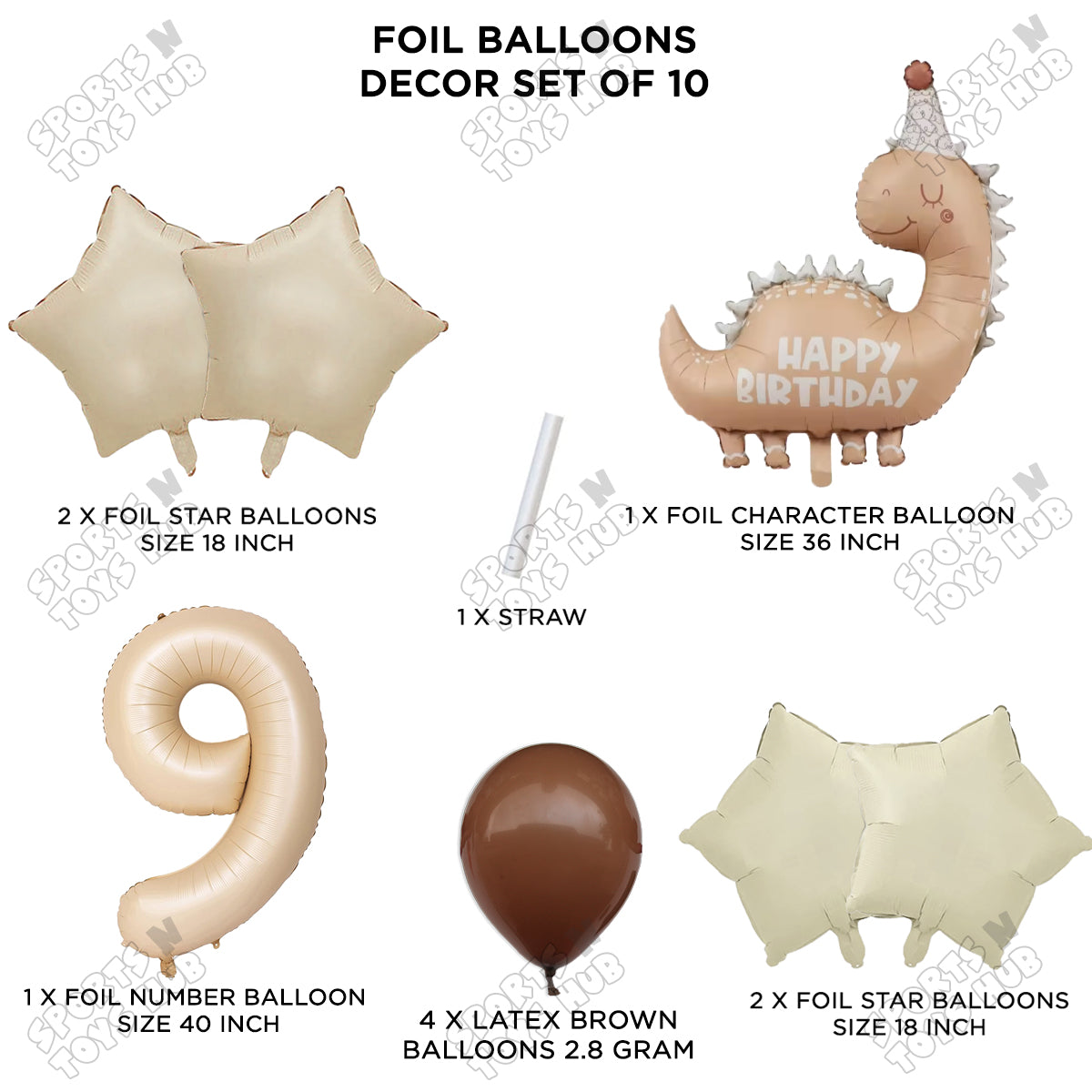 Pastel Matte Dino Foil Balloon Pack Of 10 Set With 40 Inch Foil Number Balloons
