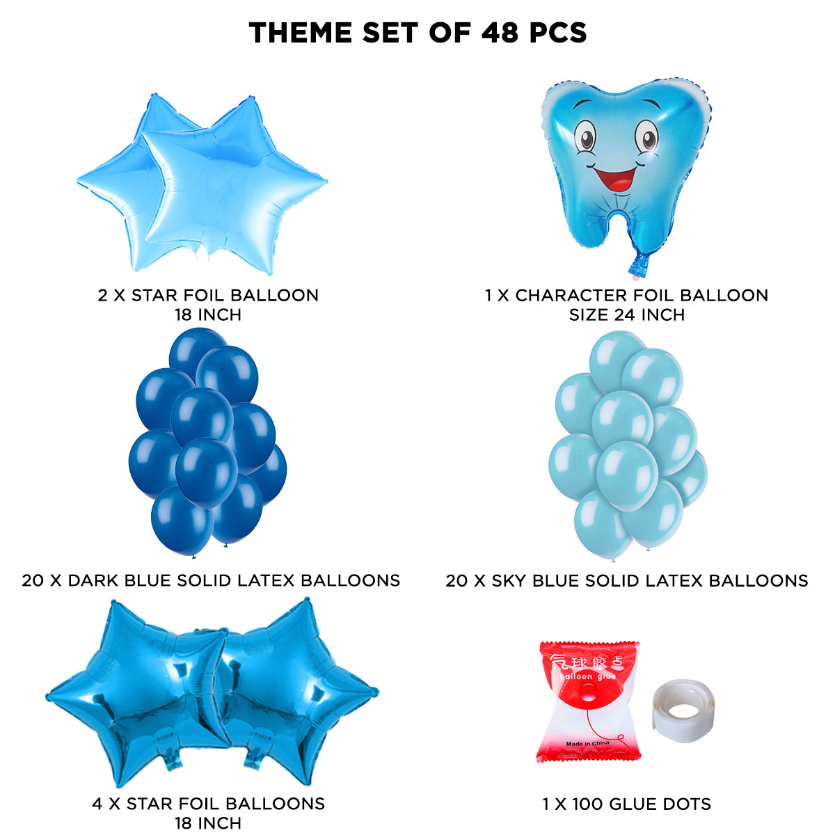 First Tooth Foil Balloon Theme Without Curtain - Blue