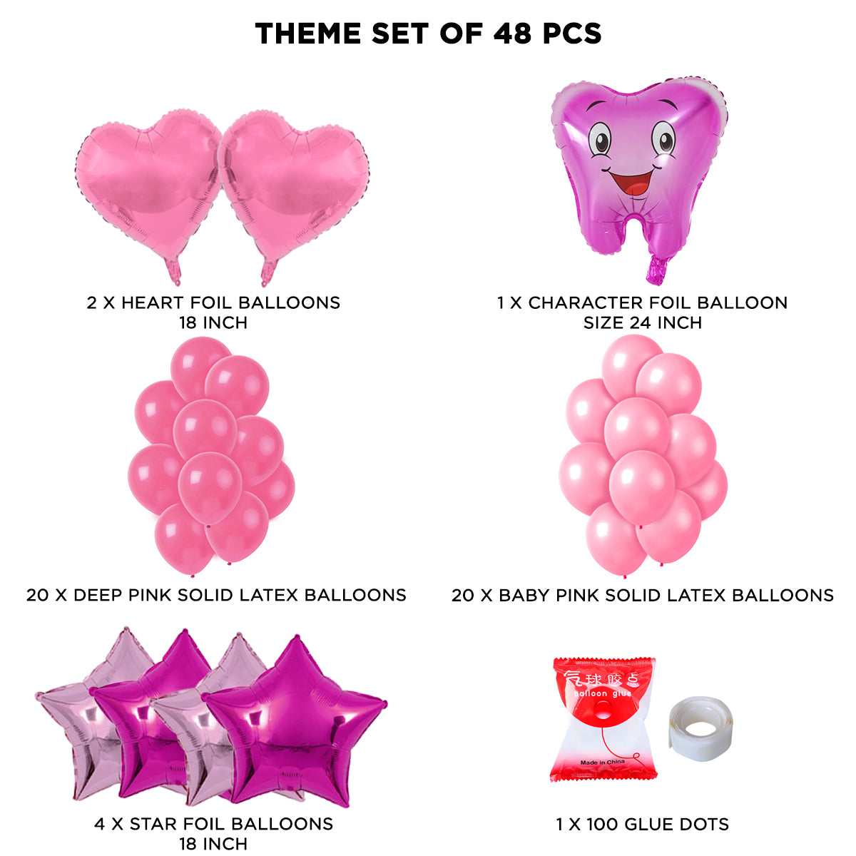 First Tooth Foil Balloon Theme Without Curtain - Pink