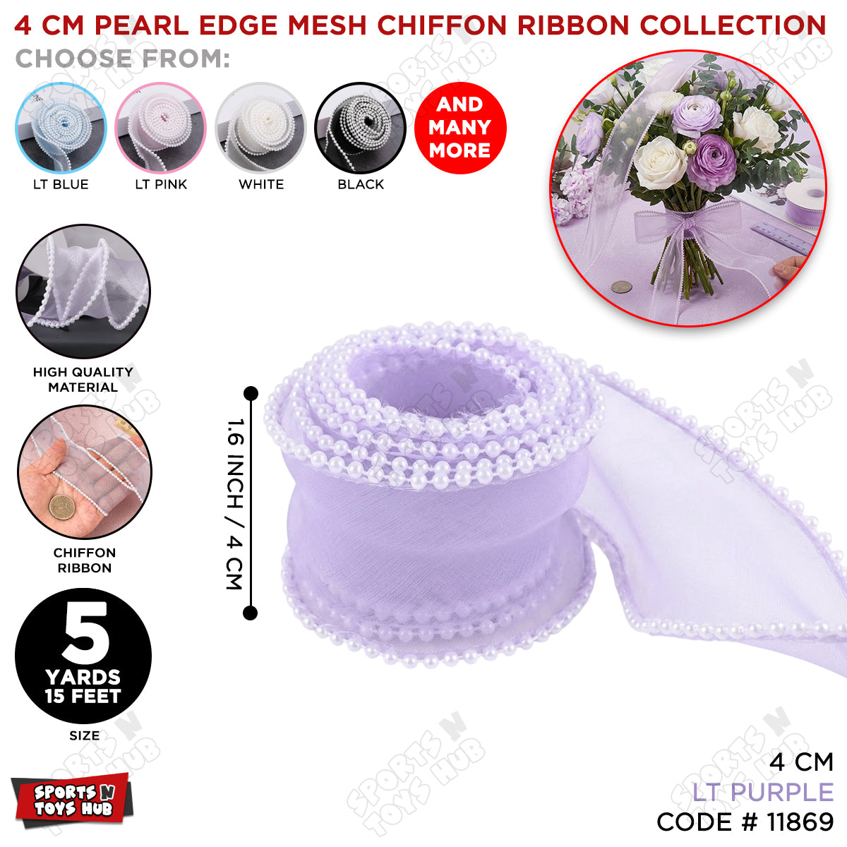 4CM x 5 Yards Pearl Edge Organza Ribbon – Sheer Satin Pearl Trim Decorative Ribbon for Gift Wrapping, Wedding Decorations, Floral Bouquets, Birthday Party Décor, Cake Decoration, DIY Crafts & Event Supplies