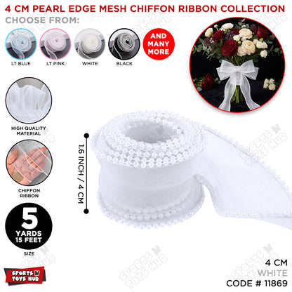 4CM x 5 Yards Pearl Edge Organza Ribbon – Sheer Satin Pearl Trim Decorative Ribbon for Gift Wrapping, Wedding Decorations, Floral Bouquets, Birthday Party Décor, Cake Decoration, DIY Crafts & Event Supplies