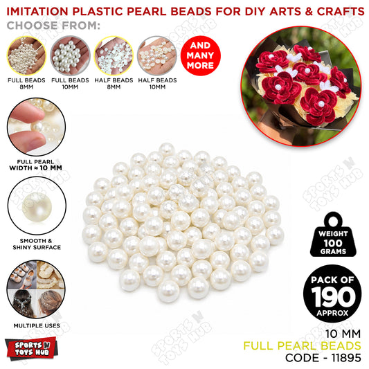 10mm Full Pearl Beads For Crafts – 190 PCS Faux Pearl Cabochons for DIY Crafts, Scrapbooking, Card Making, Wedding Decorations, Resin Art & Floral Embellishments