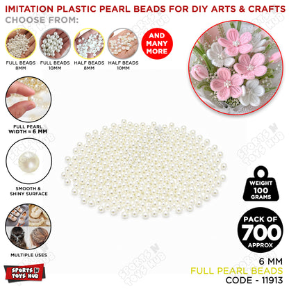 6mm Full Pearl Beads 700 Pcs Pack – Imitation Plastic Pearl Beads for DIY Arts & Crafts, Jewelry Making, Flower Decoration, Hair Accessories & Wedding Decor