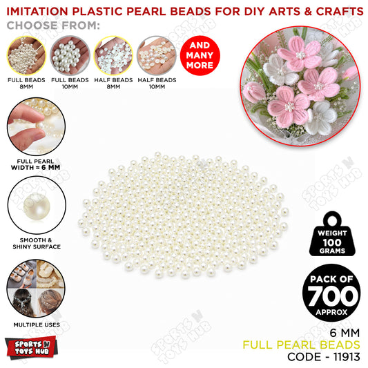 6mm Full Pearl Beads 700 Pcs Pack – Imitation Plastic Pearl Beads for DIY Arts & Crafts, Jewelry Making, Flower Decoration, Hair Accessories & Wedding Decor