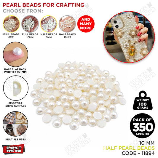 10mm Half Pearl Flat Back Beads – 100 Gram Pack (Approx. 350 PCS) Glossy ABS Imitation Pearl Cabochons for DIY Crafts, Nail Art, Scrapbooking, Wedding Decorations & Jewelry Making