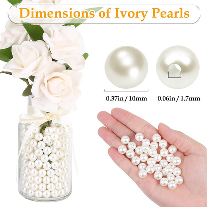 10mm Hole Pearl Beads with Hole – 100g Approx. 170 Pcs, Round Plastic Loose Beads for DIY Jewelry Making, Floral Bouquets, Wedding Decoration, Arts, Crafts & Handmade Projects